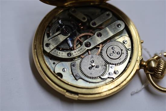 A continental engine turned 18k hunter pocket watch, with Roman dial, case 48mm, gross 106.8 grams.